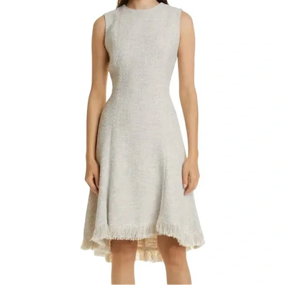 MM LAFLEUR LINDSAY COTTON TWEED SWING DRESS ELEGANT ROMANTIC CAREER Gray Ivory 6 - Picture 4 of 10